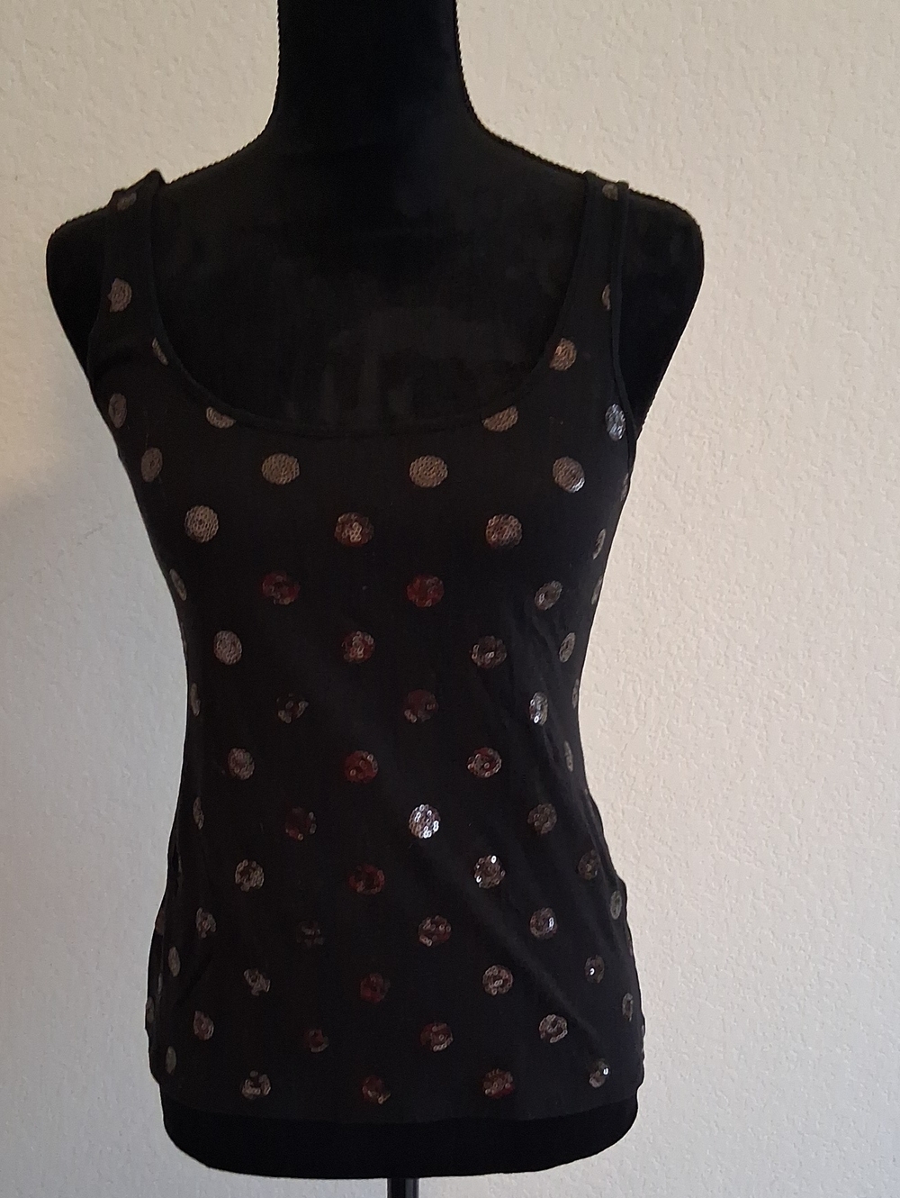 Victoria's Secret Black Sleeveless Sequin Polka Dot Camisole